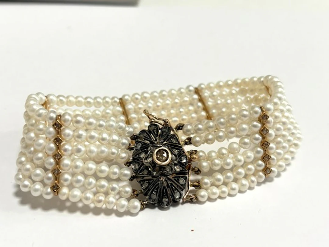 Bracelet - 9 kt. Silver, Rose gold Pearl - Diamond