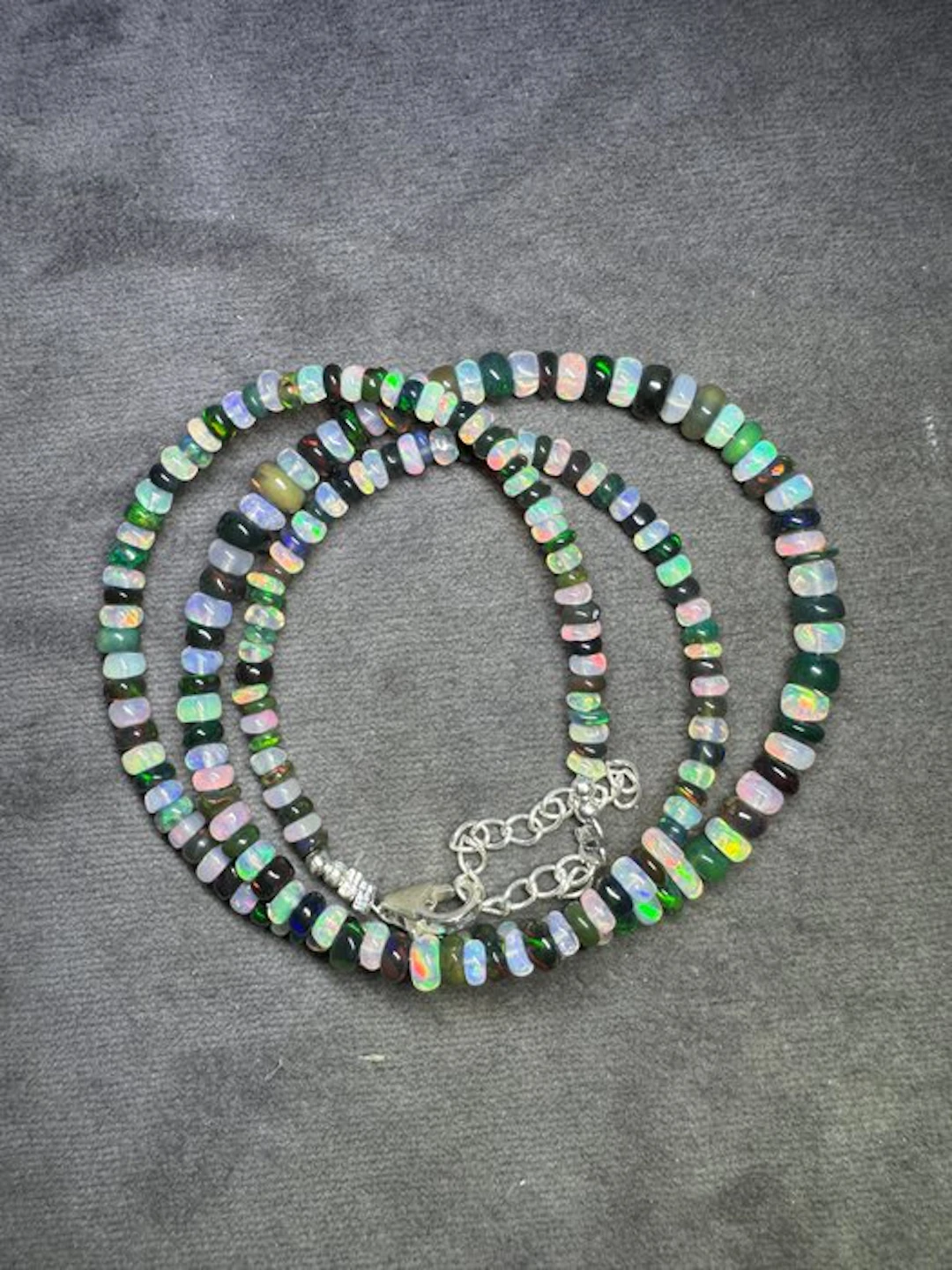 Natural Ethiopian black and white opal necklace + 925 silver