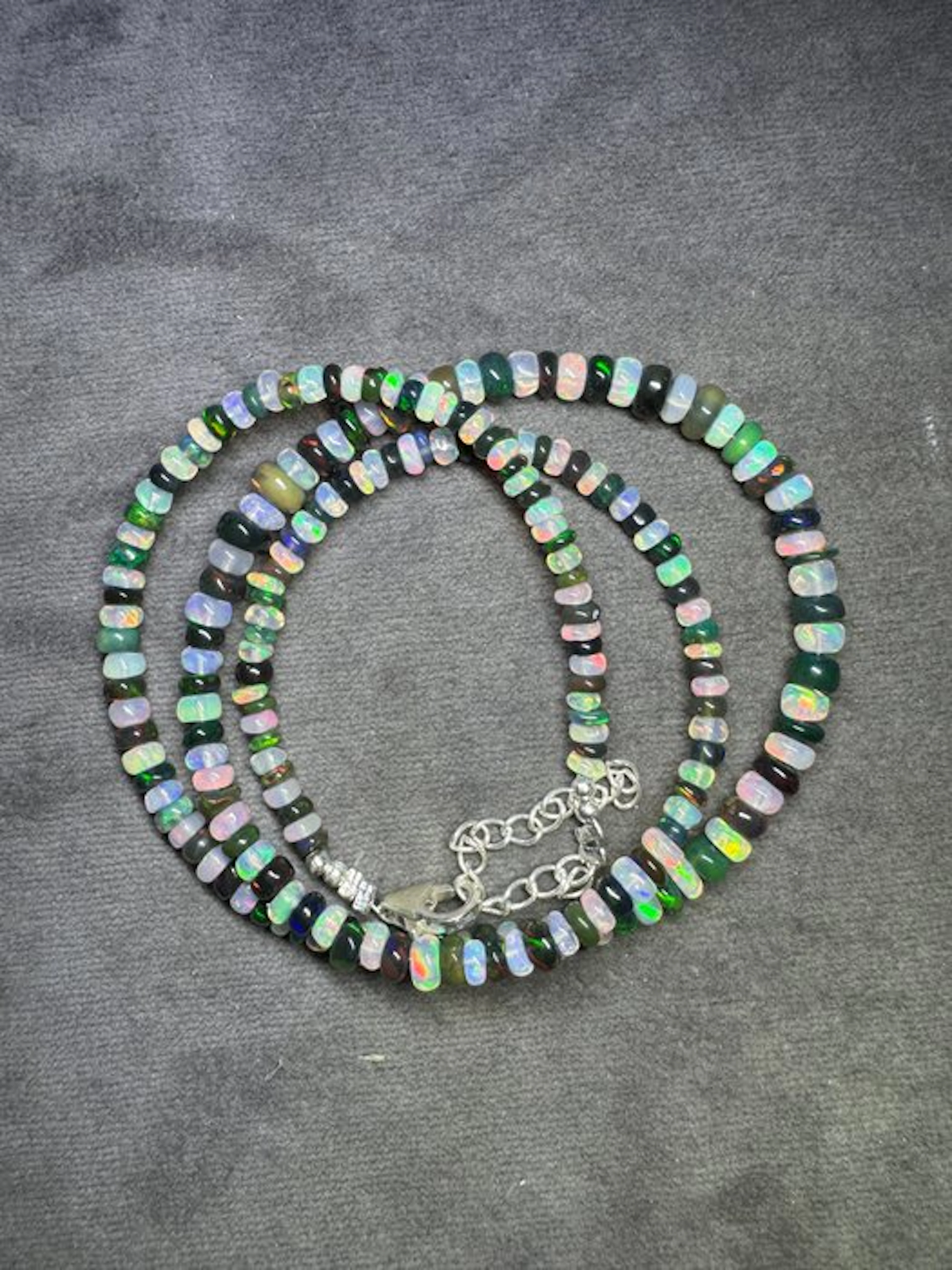 Natural Ethiopian black and white opal necklace + 925 silver