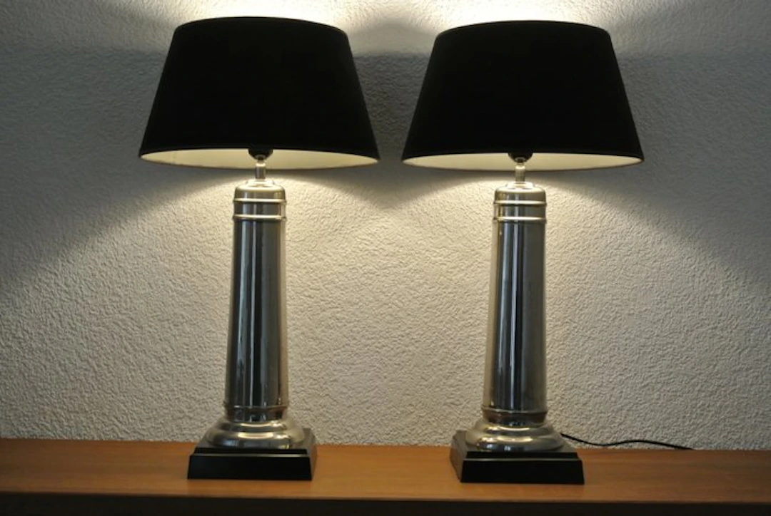 Table lamp - Velvet - Polished metal - Two table lamps