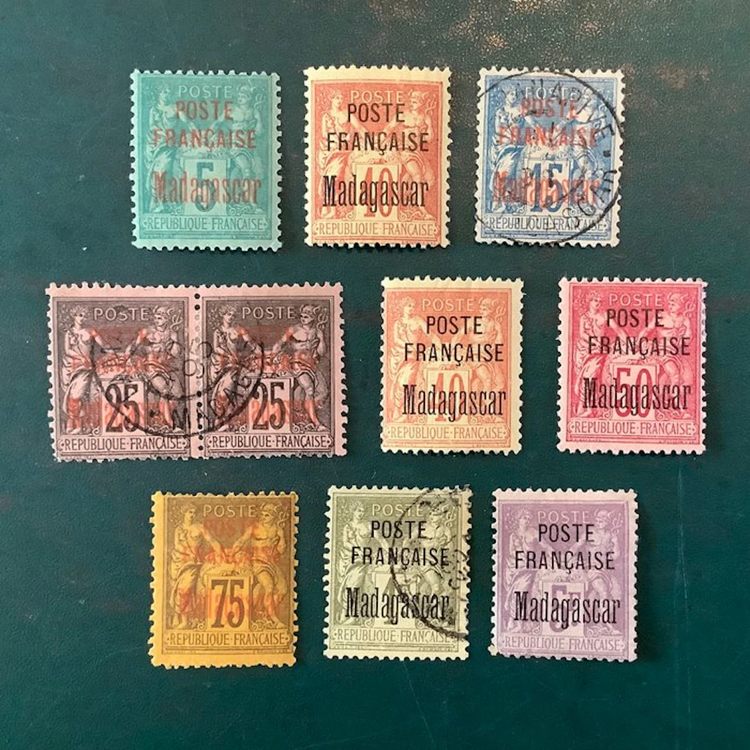 Madagascar 1895 - Complete issue allegory with the 5Fr stamp - Yvert 14/22