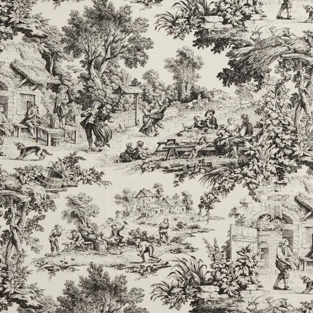 AA021 - Black Toile de Jouy Fabric - 100% Cotton