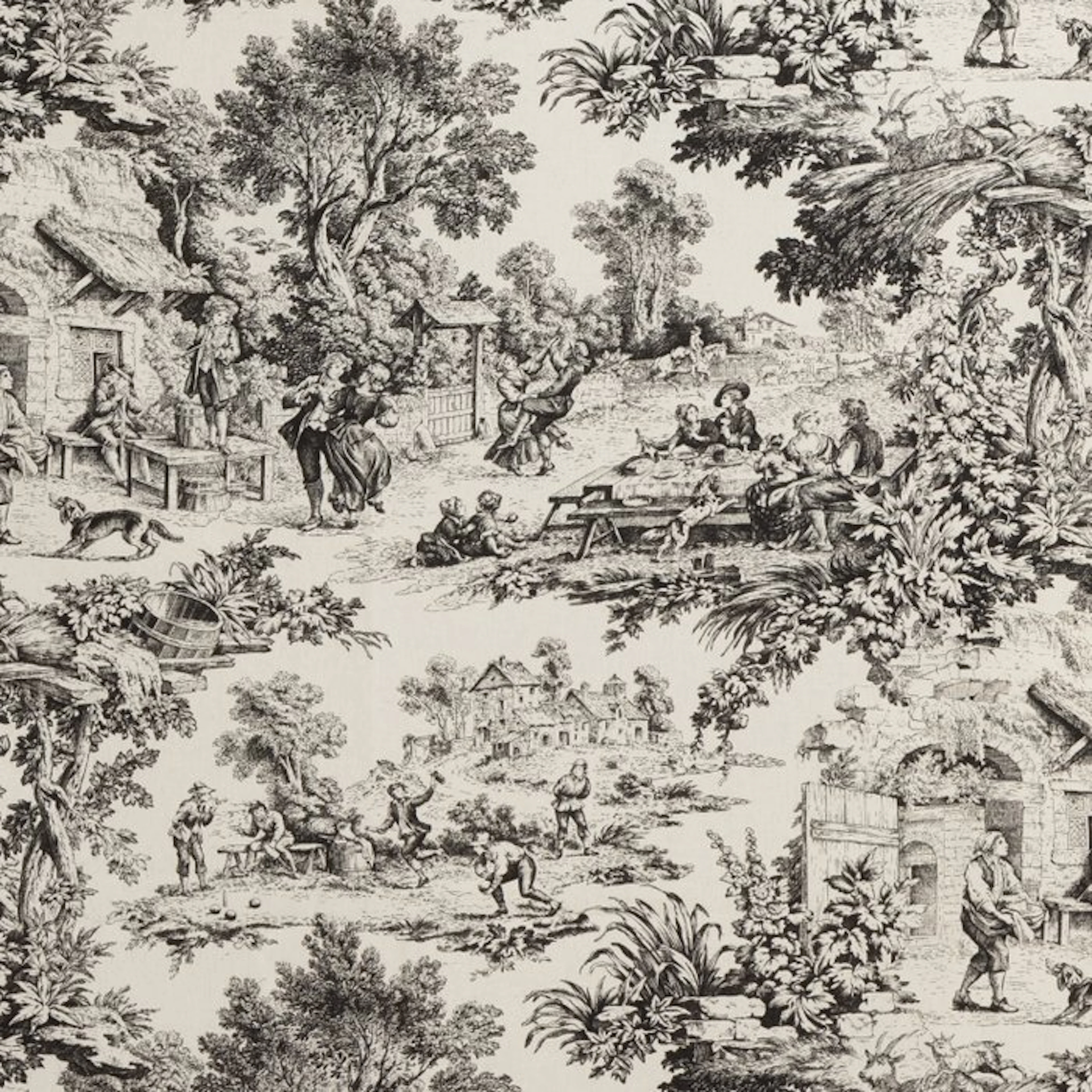 AA021 - Black Toile de Jouy Fabric - 100% Cotton