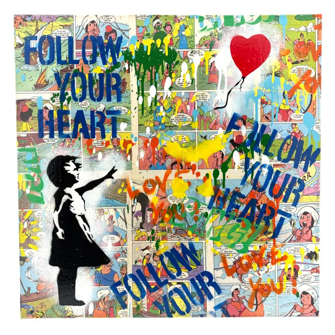 Koen Betjes (1992) - Banksy Balloon Girl x Comics (canvas)