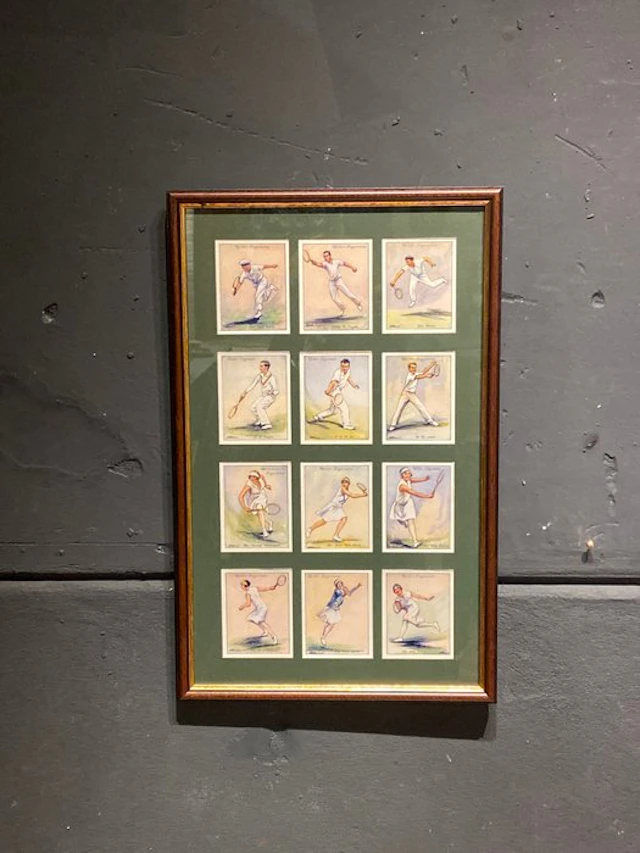 Tennis cigarette cards / collector cards in frame