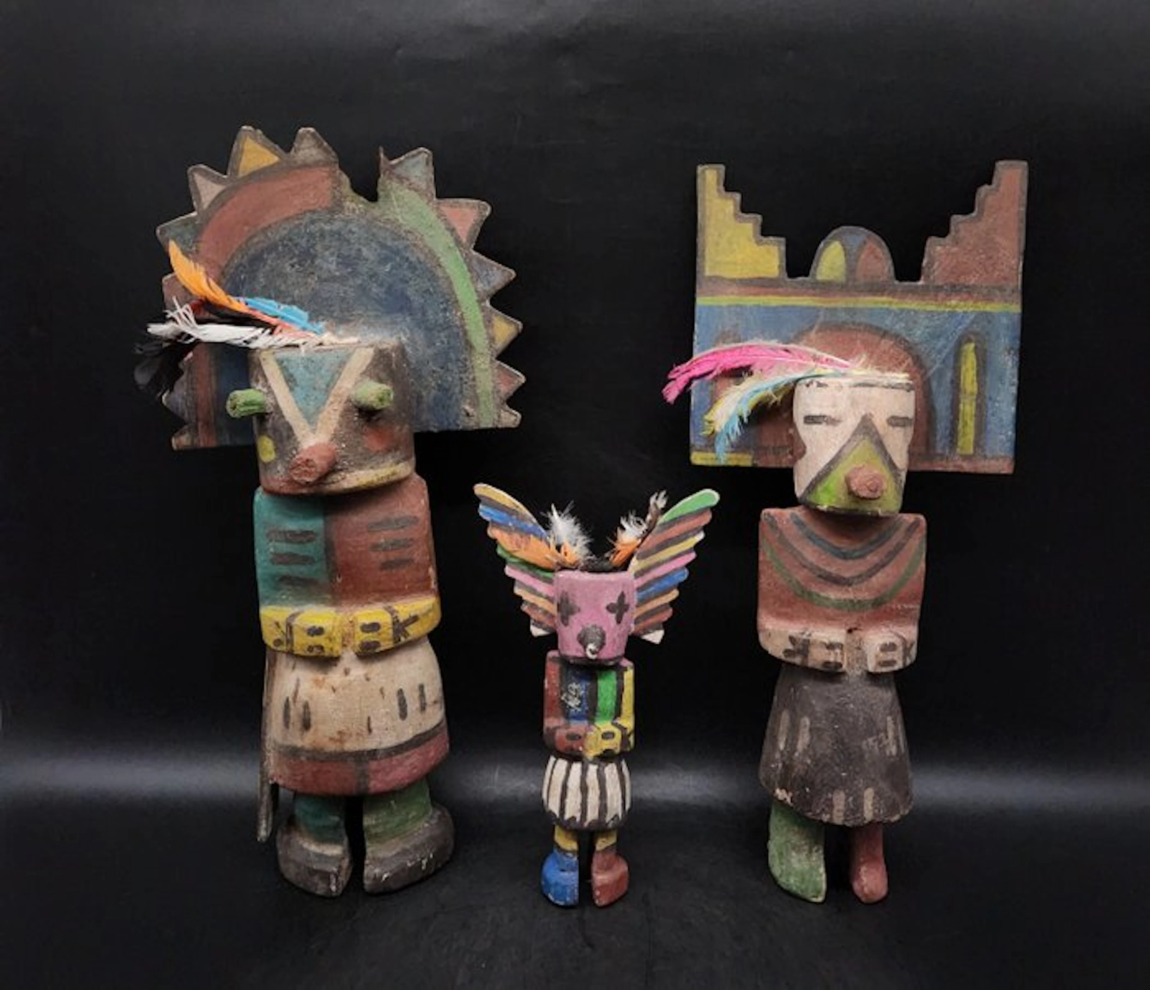 3 Poupées dans le style Kachina / Hopi - Sculpture...