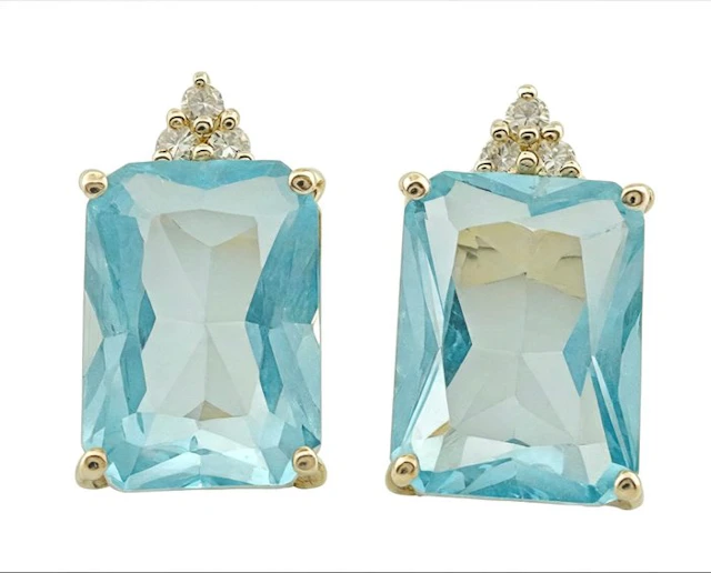 No reserve price - Earrings - 14 kt. Yellow gold Topaz - Diamond
