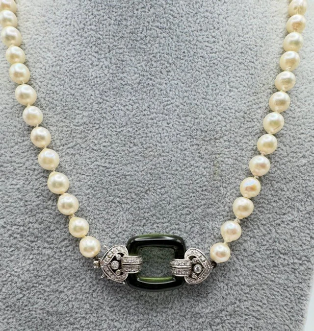Chain - 18 kt. White gold Pearl - Diamond - Diamond, pearls