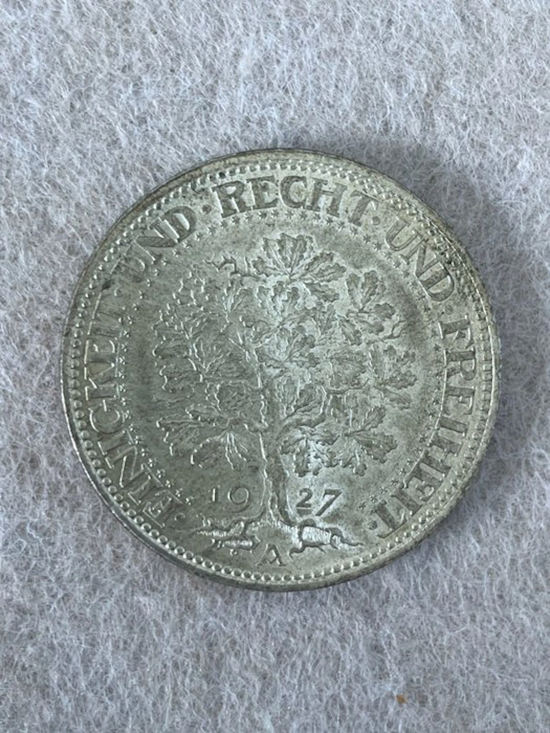 Germany, Weimar Republic 5 Reichsmark 1927 Eichbaum (No reserve price)