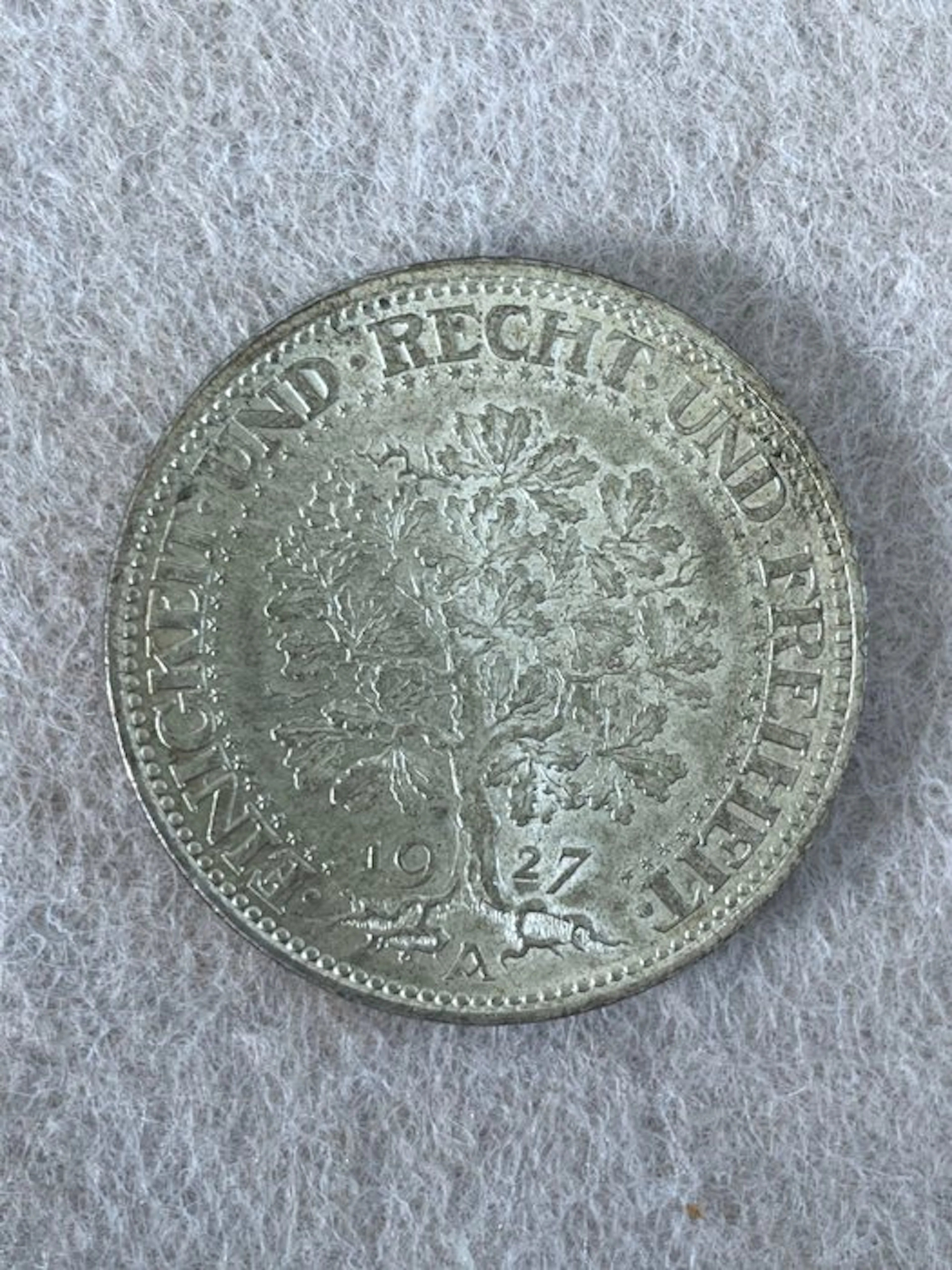 Germany, Weimar Republic 5 Reichsmark 1927 Eichbaum (No reserve price)