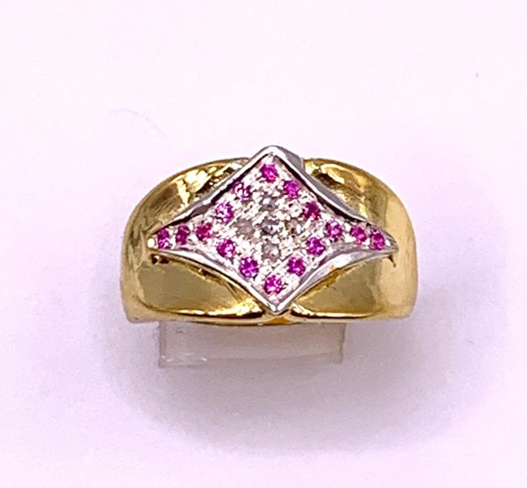 No reserve price - Ring - 9 kt. Yellow gold, Silver Ruby - Diamond