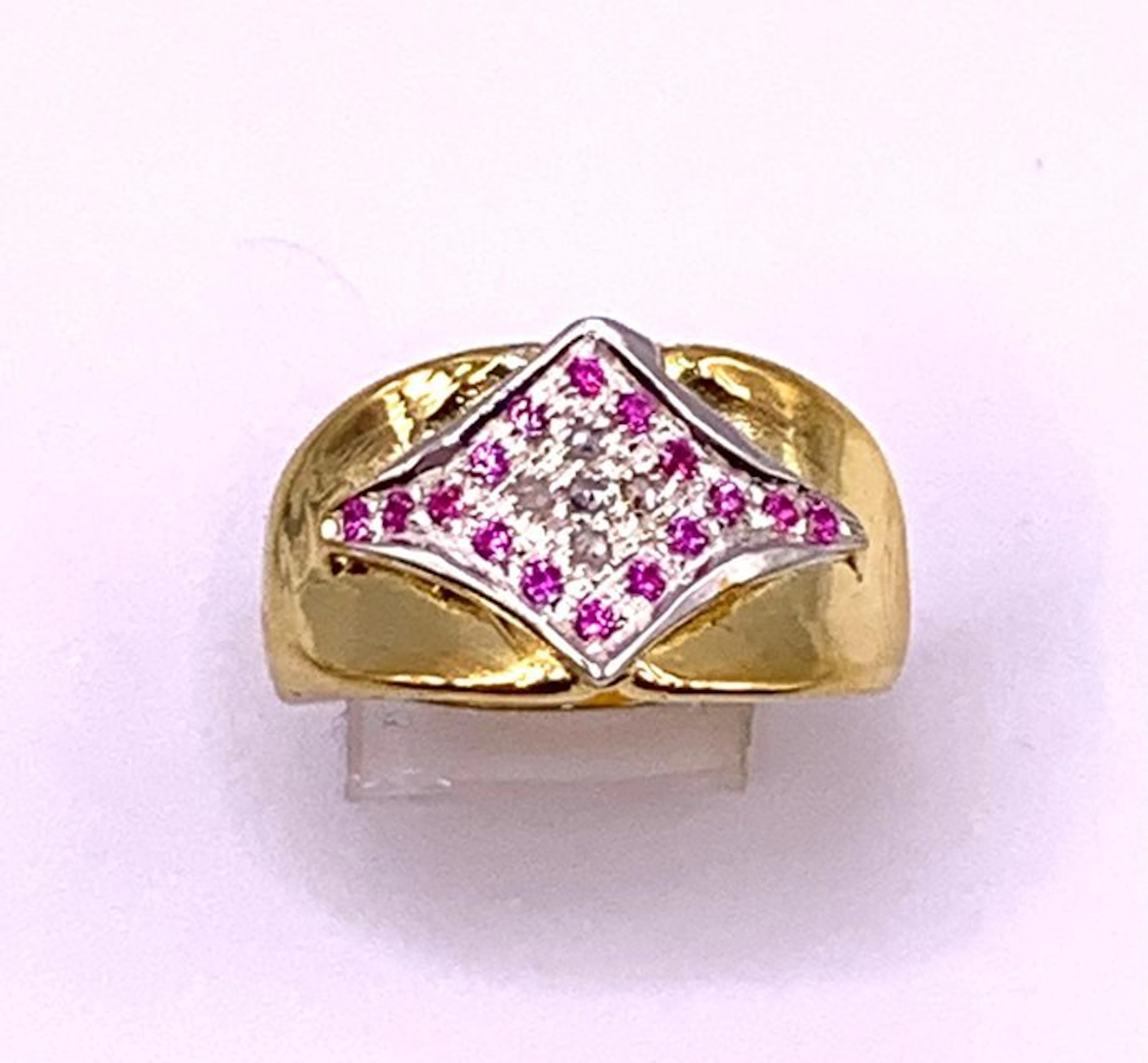 No reserve price - Ring - 9 kt. Yellow gold, Silver Ruby - Diamond