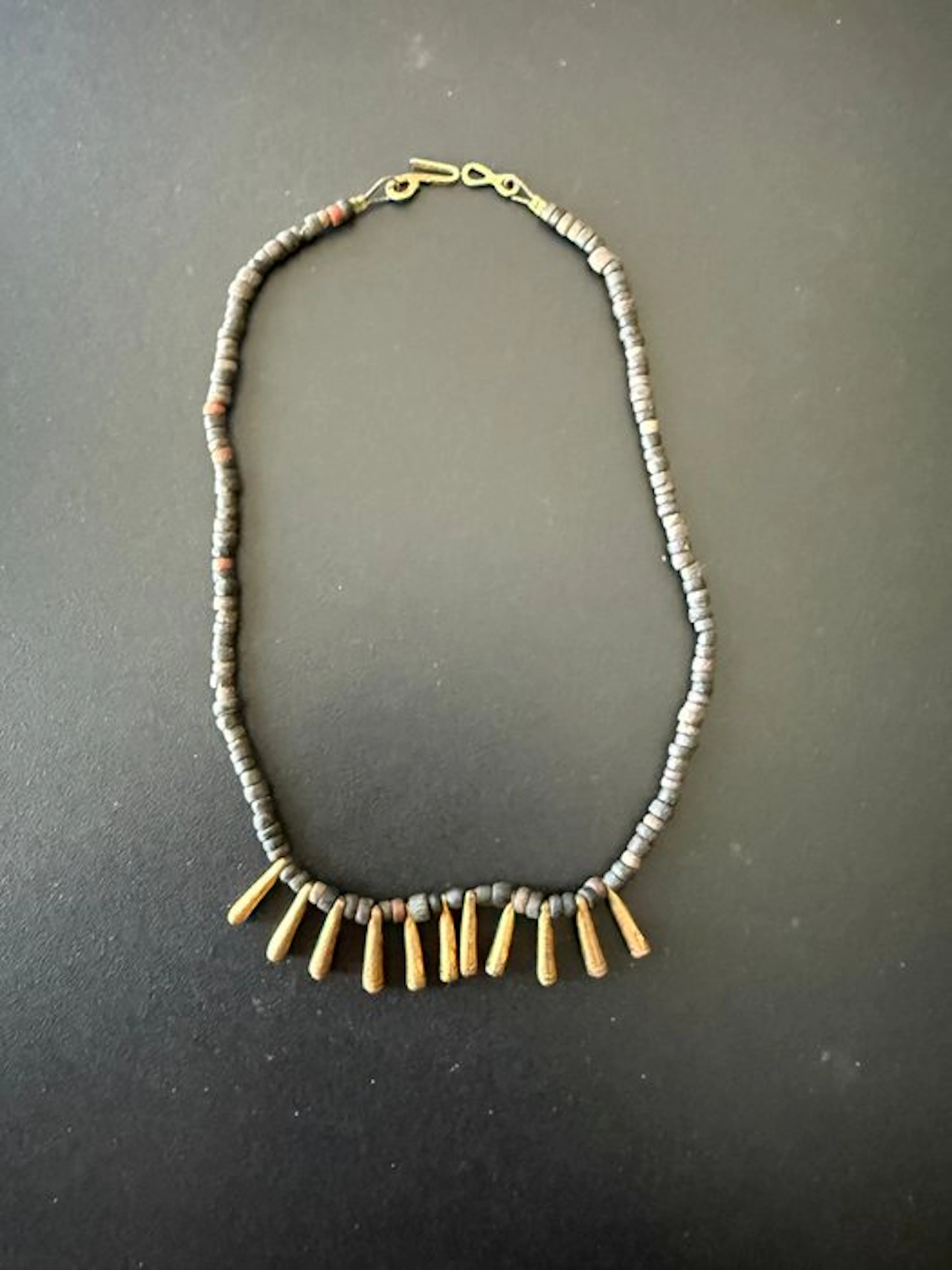 Naga tribal brass necklace in lost-wax casting and trade beads - Nagaland