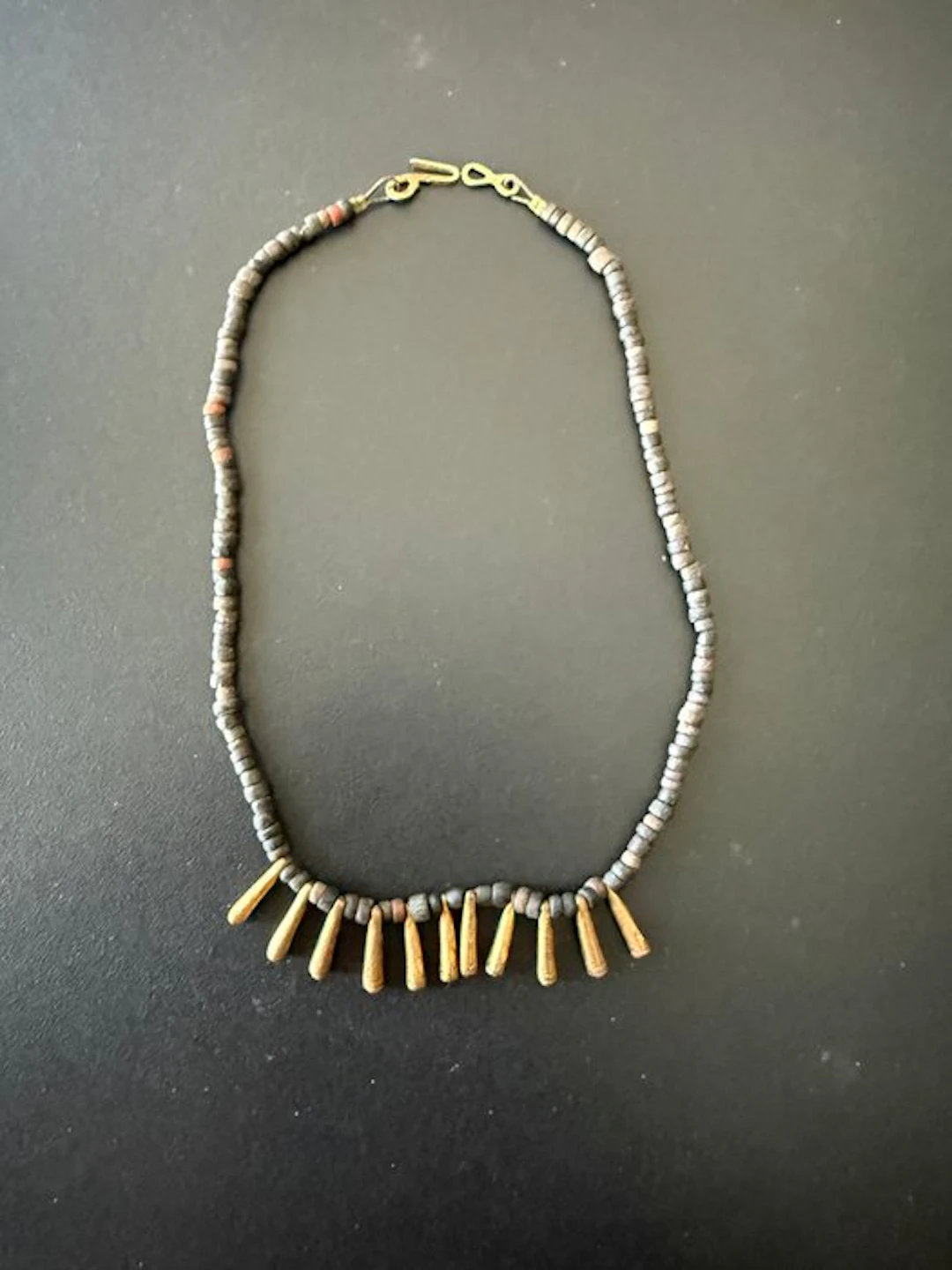 Naga tribal brass necklace in lost-wax casting and trade beads - Nagaland