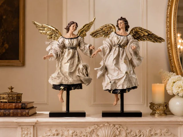 Sculpture, Koppel Engelen - 42 cm - Resin