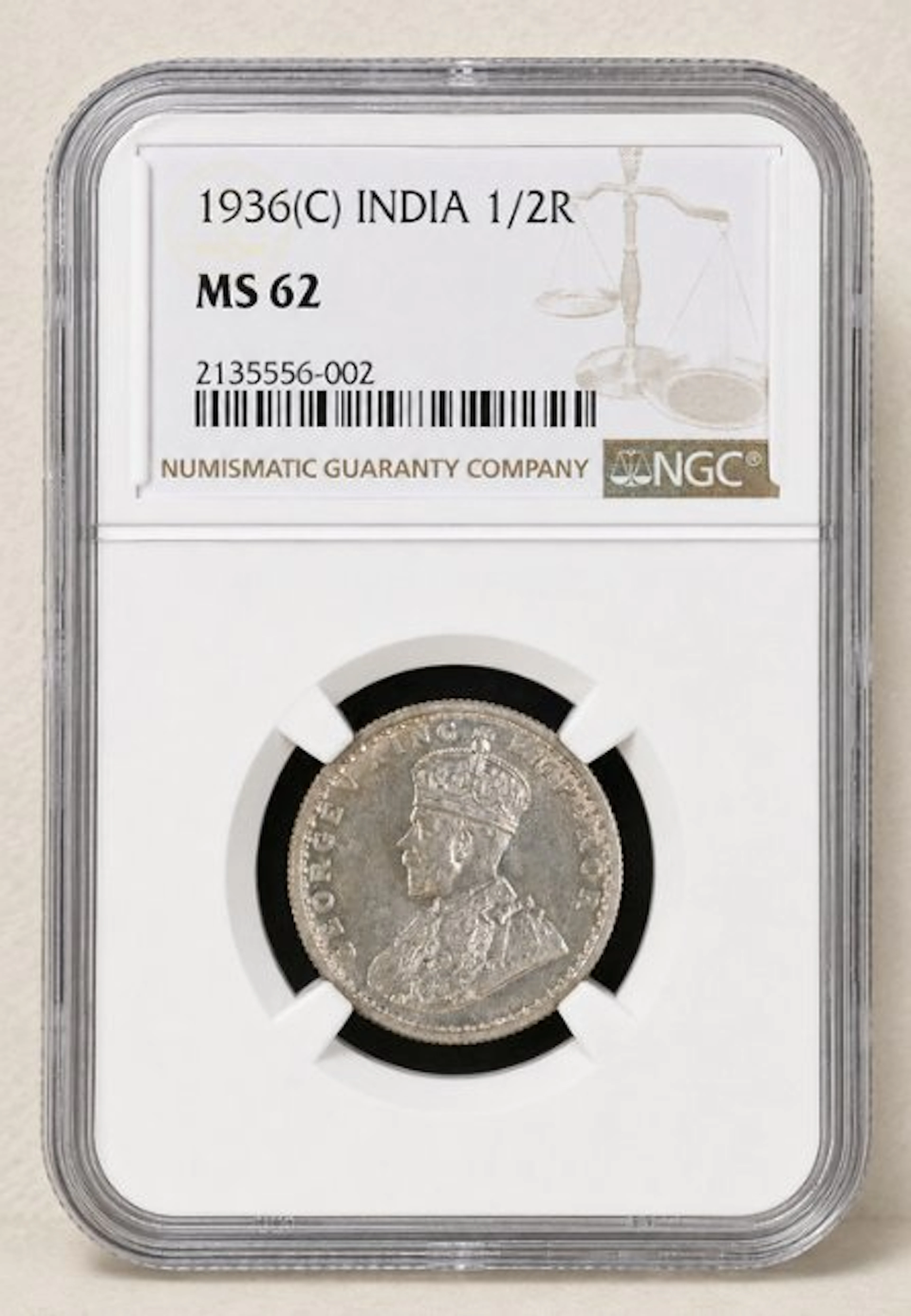 British India. George VI. 1/2 Rupia 1936 - NGC MS62 (Calcuta)