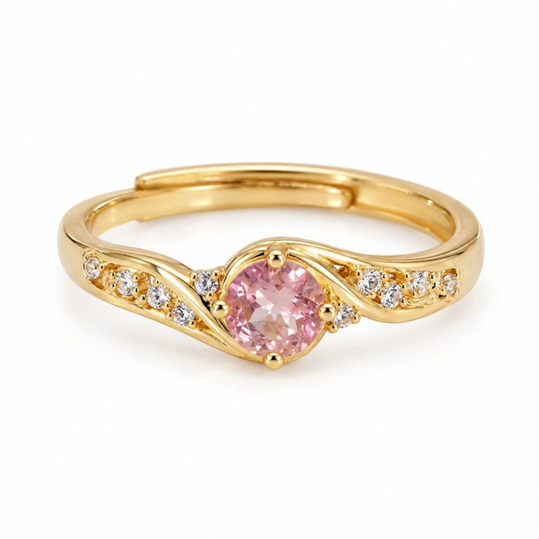 No reserve price - Ring Gold-plated Tourmaline - Diamond - 18K Gold Plated