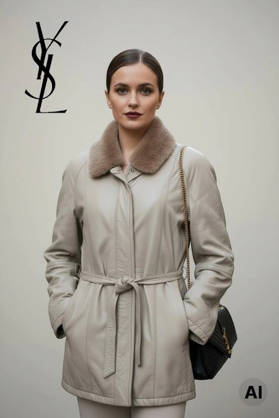 YVES SAINT LAURENT - Giaccone vintage in pelle con...