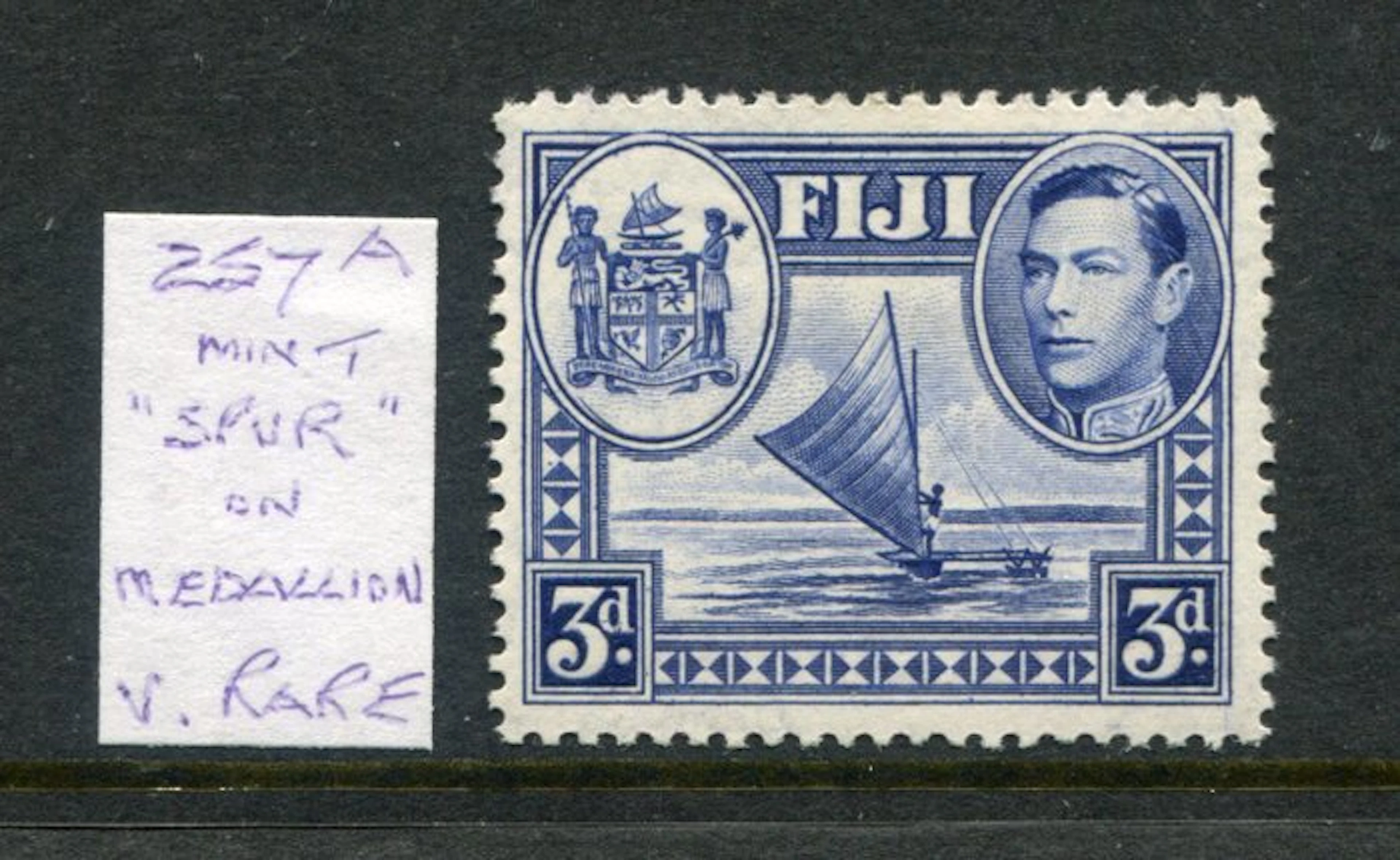 Fiji 1938/1938 - FIJI 1938 KGVI VARIETY SG257a 'Spur in...