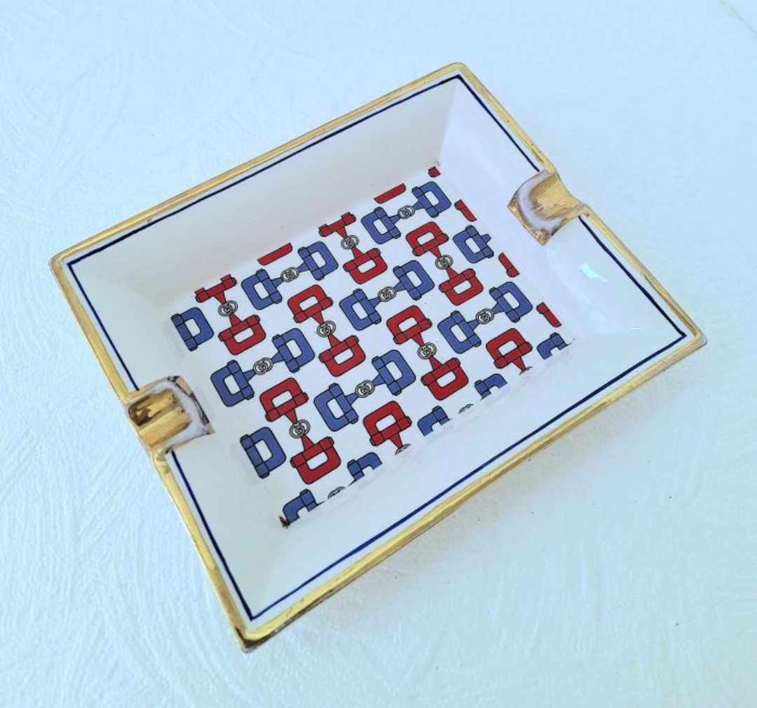 Gucci - Ashtray - Porcelain, Glaze, Gold plated - Motif Horsebit & Web