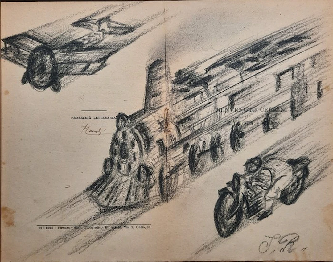 Scuola futurista (XX) - Piccolo bozzetto con prototipi meccanici