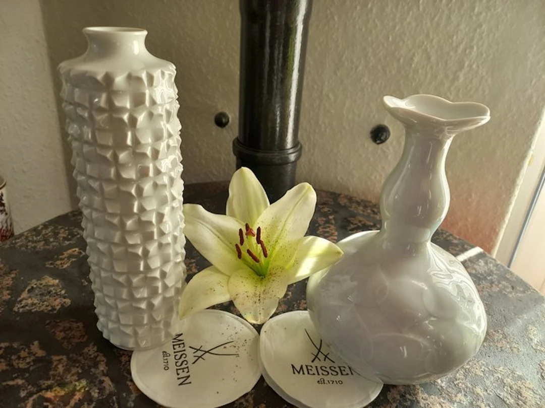 Meissen - Ludwig Zepner - Vase (2) - Lotus / Relief - Porcelain - Meissen vases