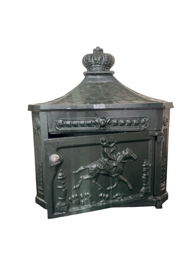 Letter box - Dark green Cast Iron Post Box with Crown and Horse Rider