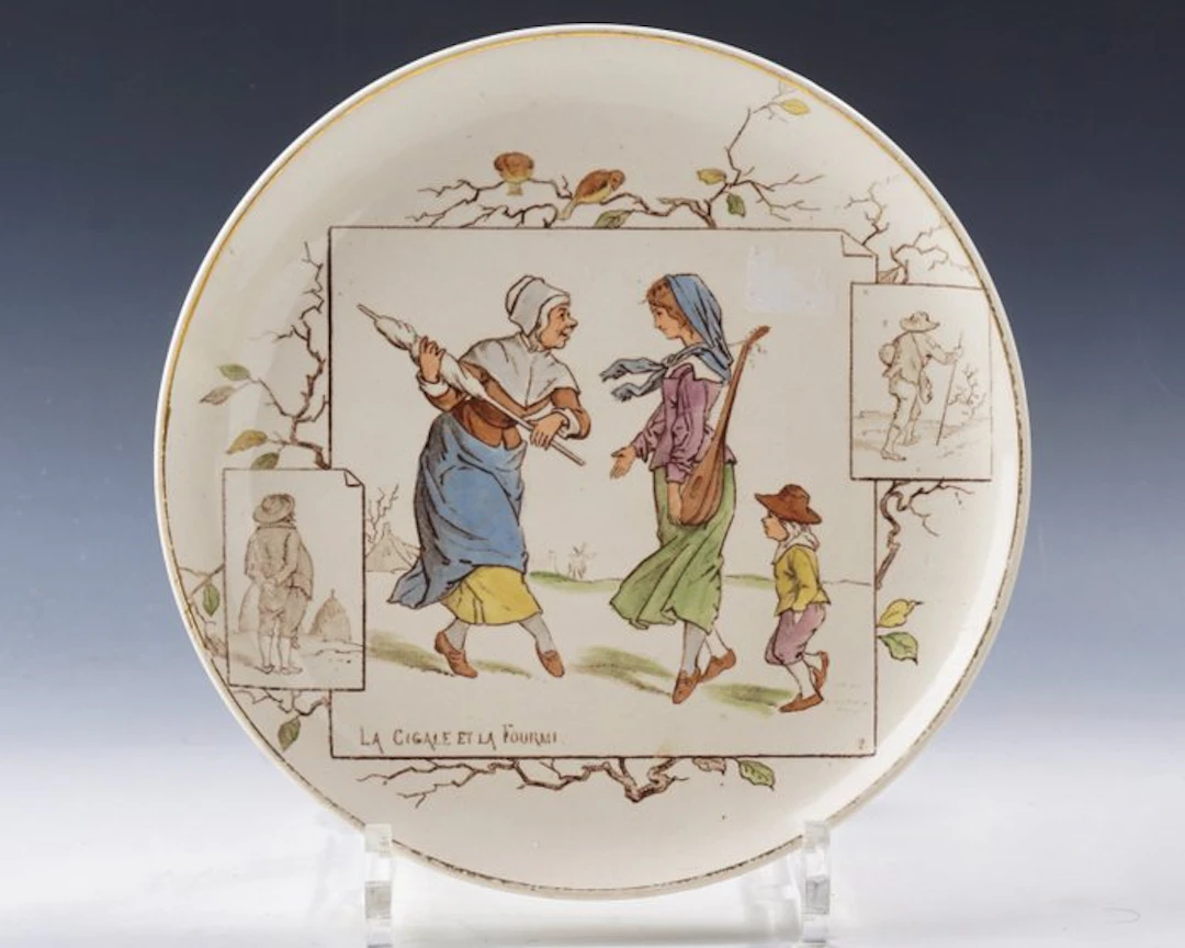 Creil Montereau - Wall plate - 'La Cigale et la Fourmi' •...