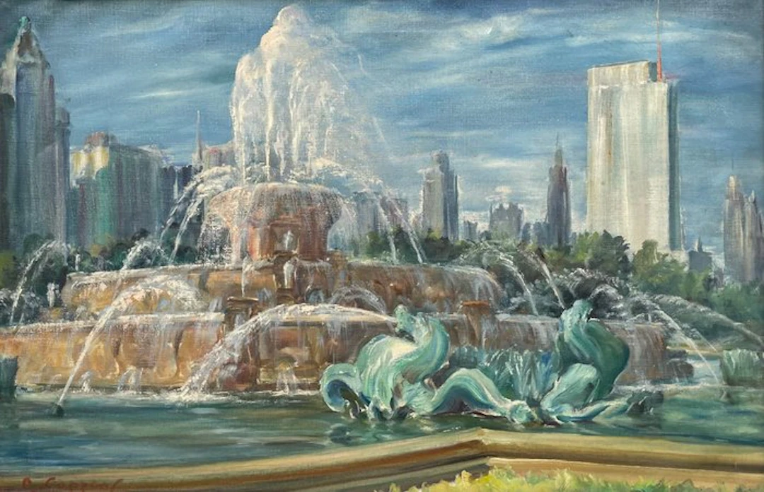 Gaston Coppens (1909–2002) - Fontaine et Building à...