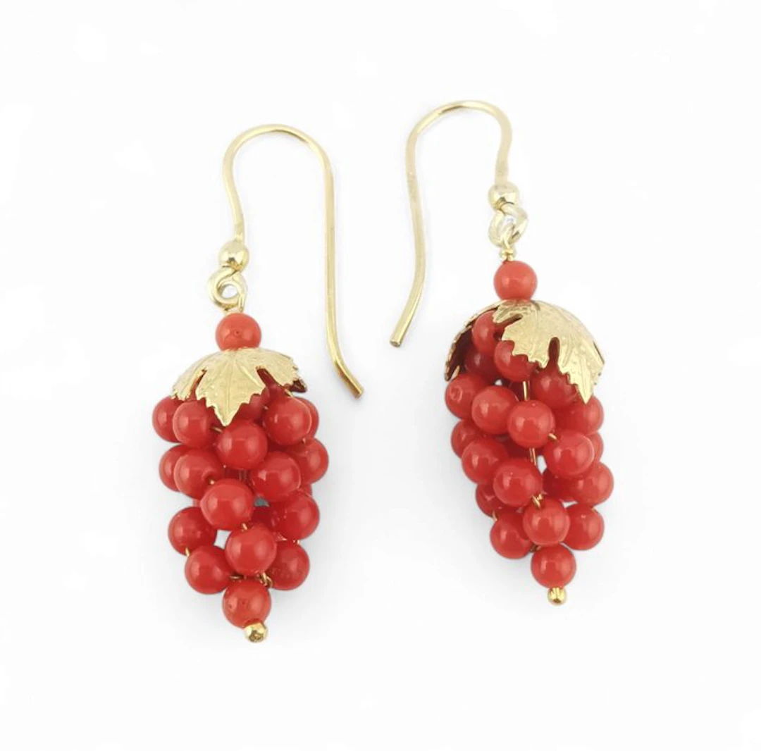 Coral - Silver - Earrings - Grape clusters in coral