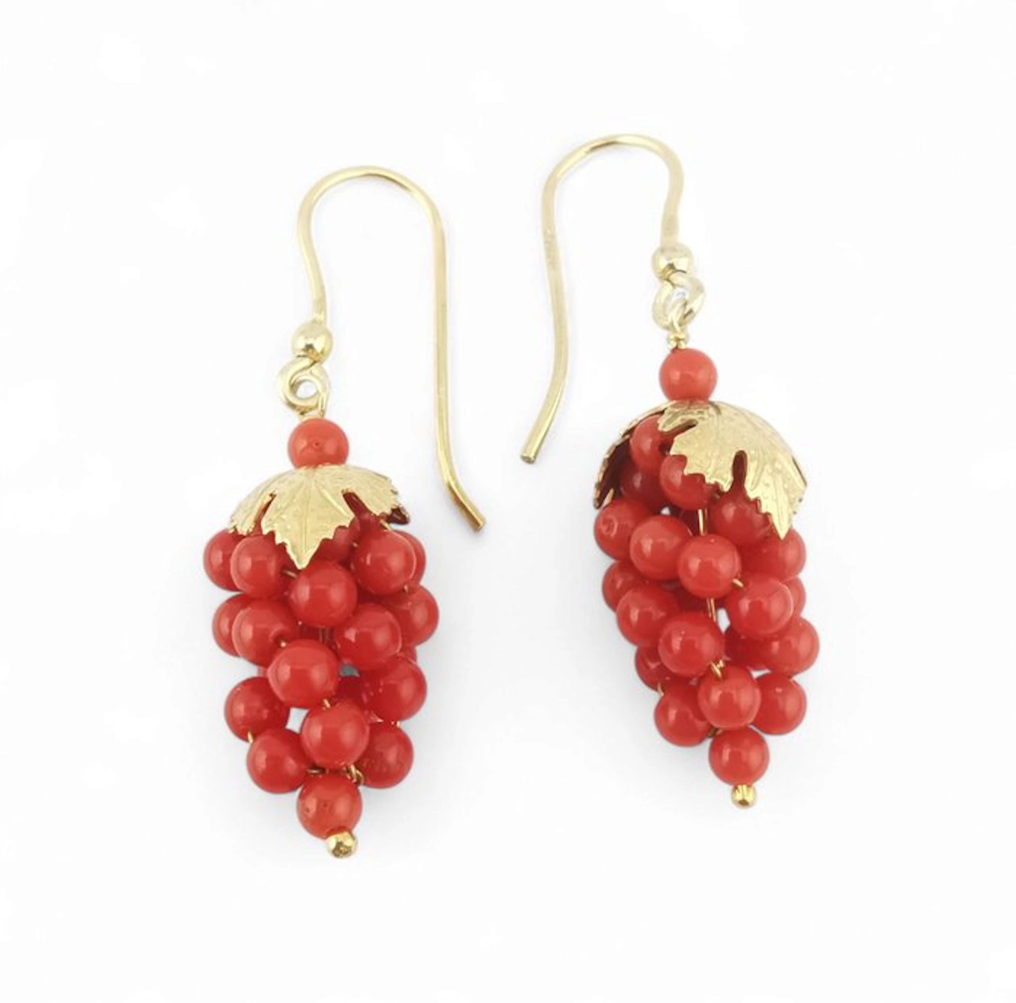 Coral - Silver - Earrings - Grape clusters in coral