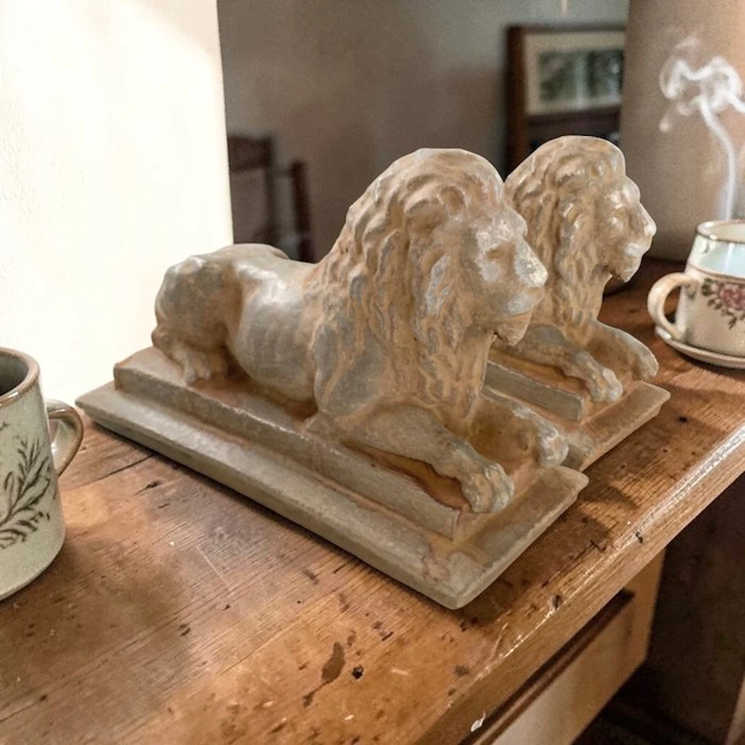 Sculpture, Leoni coppia - 21 cm - Stone