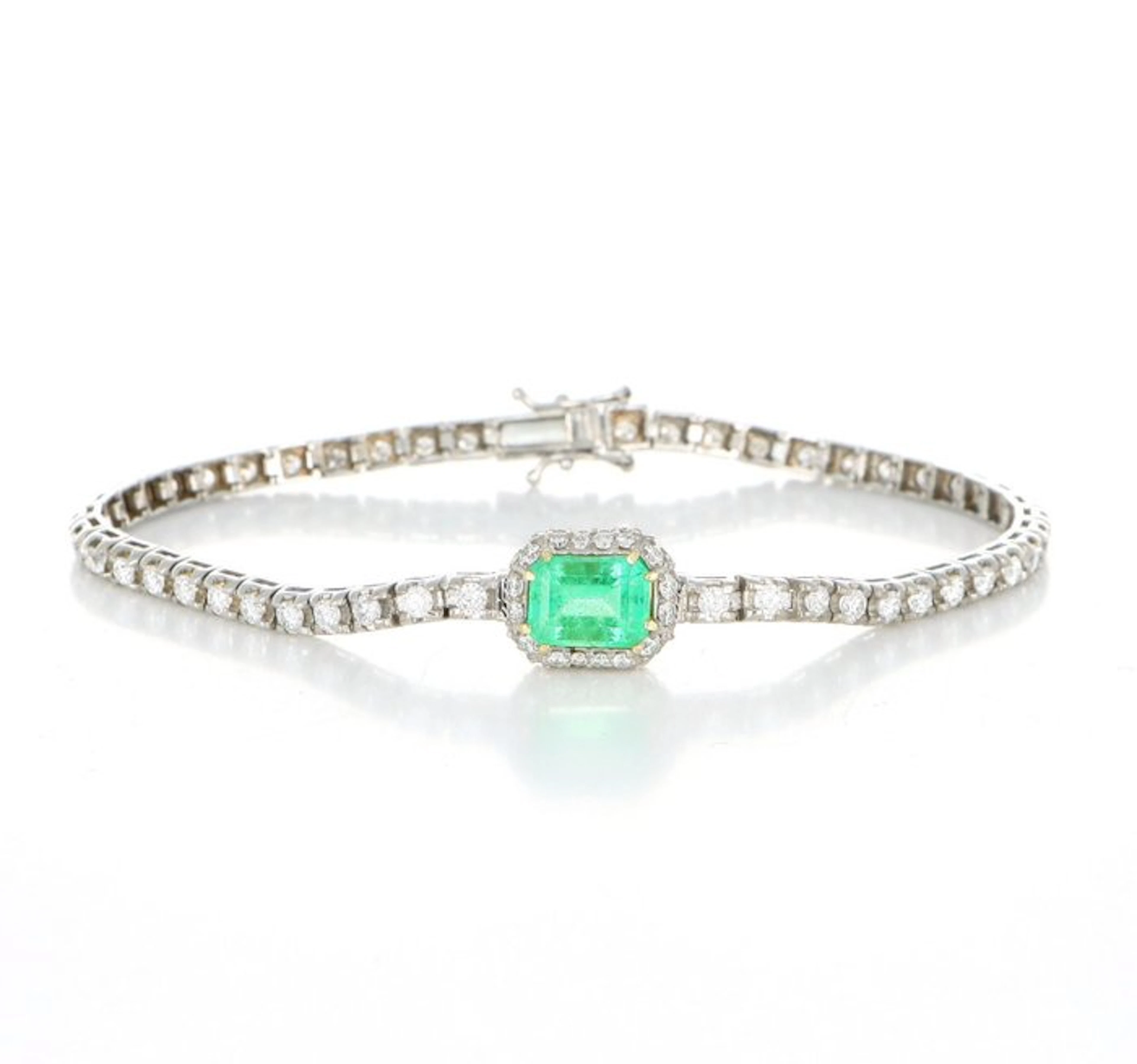 Bracelet - 18 kt. White gold Emerald - Diamond