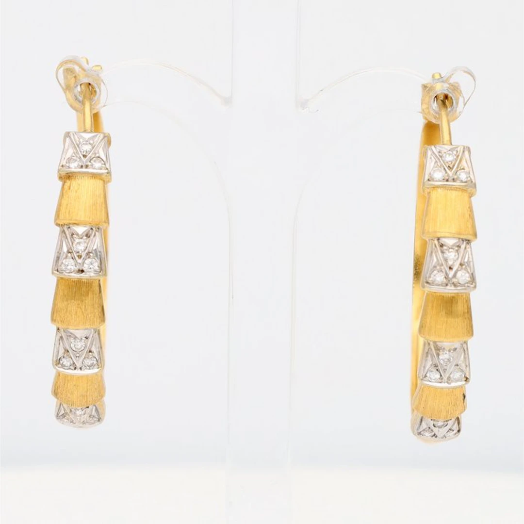 Earrings - 18 kt. Yellow gold, White gold - 0.12ct. tw. Diamond (Natural)