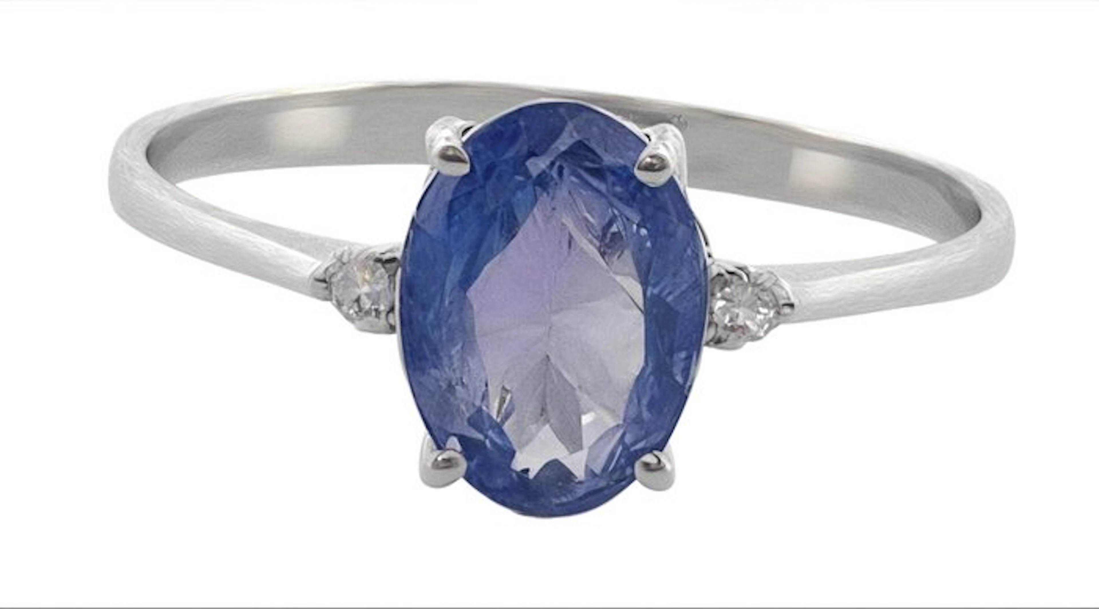 No reserve price - Ring - 14 kt. White gold Tanzanite - Diamond