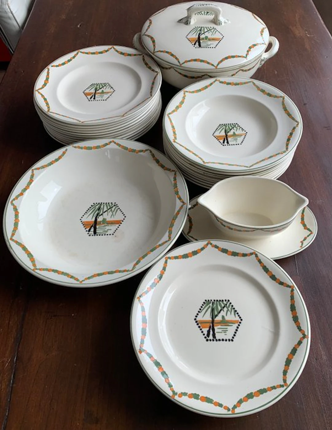 Longwy - Dinner service (24) - Palmier - Earthenware, Ceramic