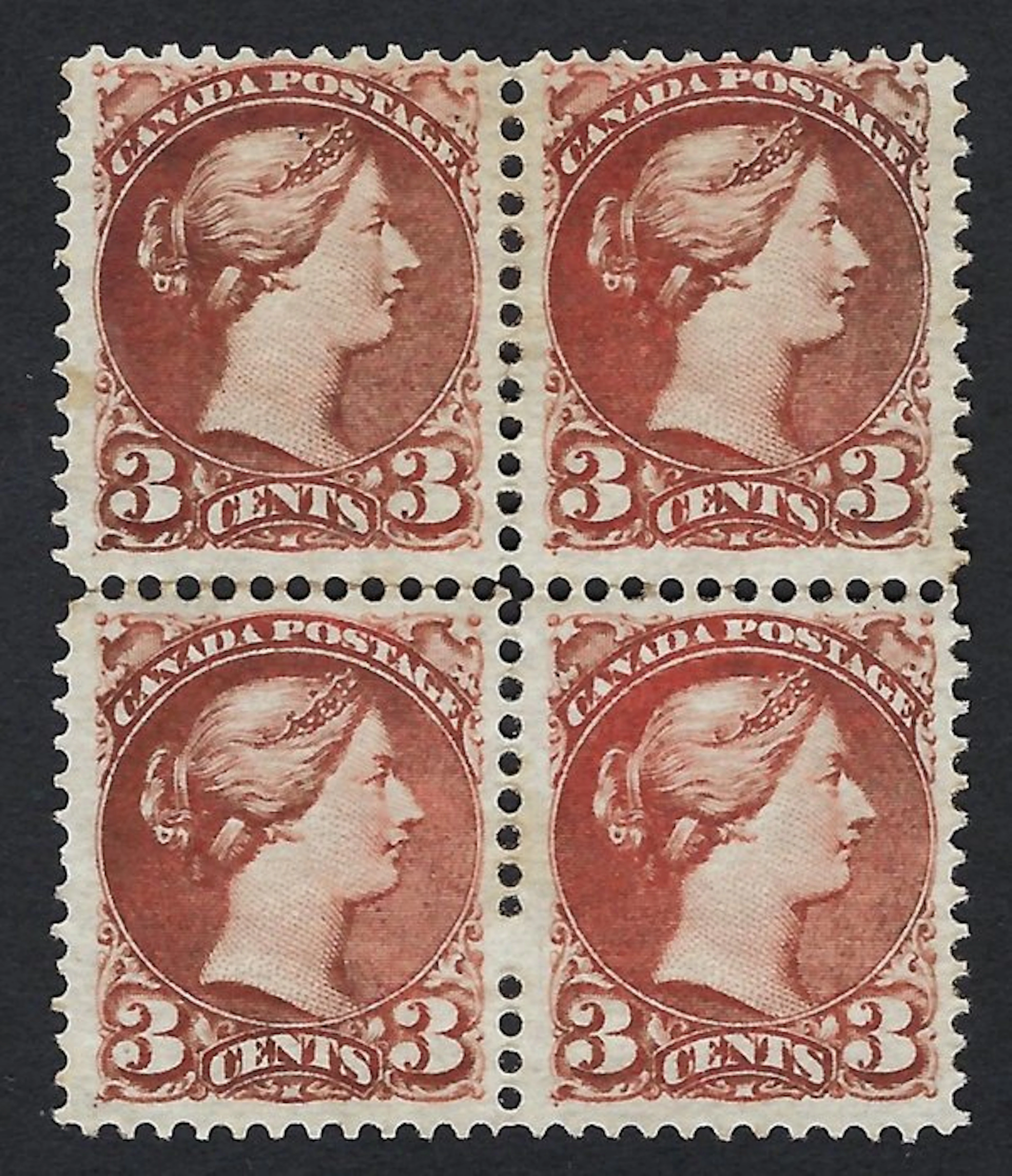 Canada 1870 - Small Queen 3c Rose carmine block - Scott N. 41a