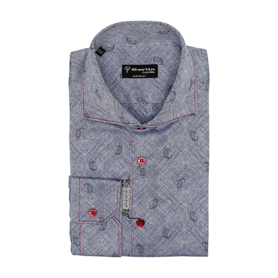 LUXURY GERLIN Shirt Blue Jacquard Cotton 1A - Size 16 - 41 - Camicia - Nuovo con etichette