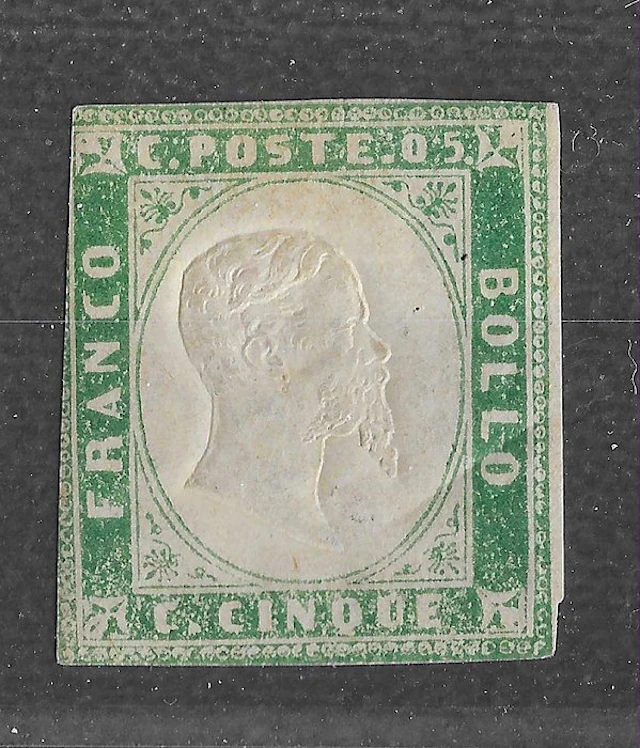 Italian Ancient States - Sardinia 1855/1855 - 5c emerald green