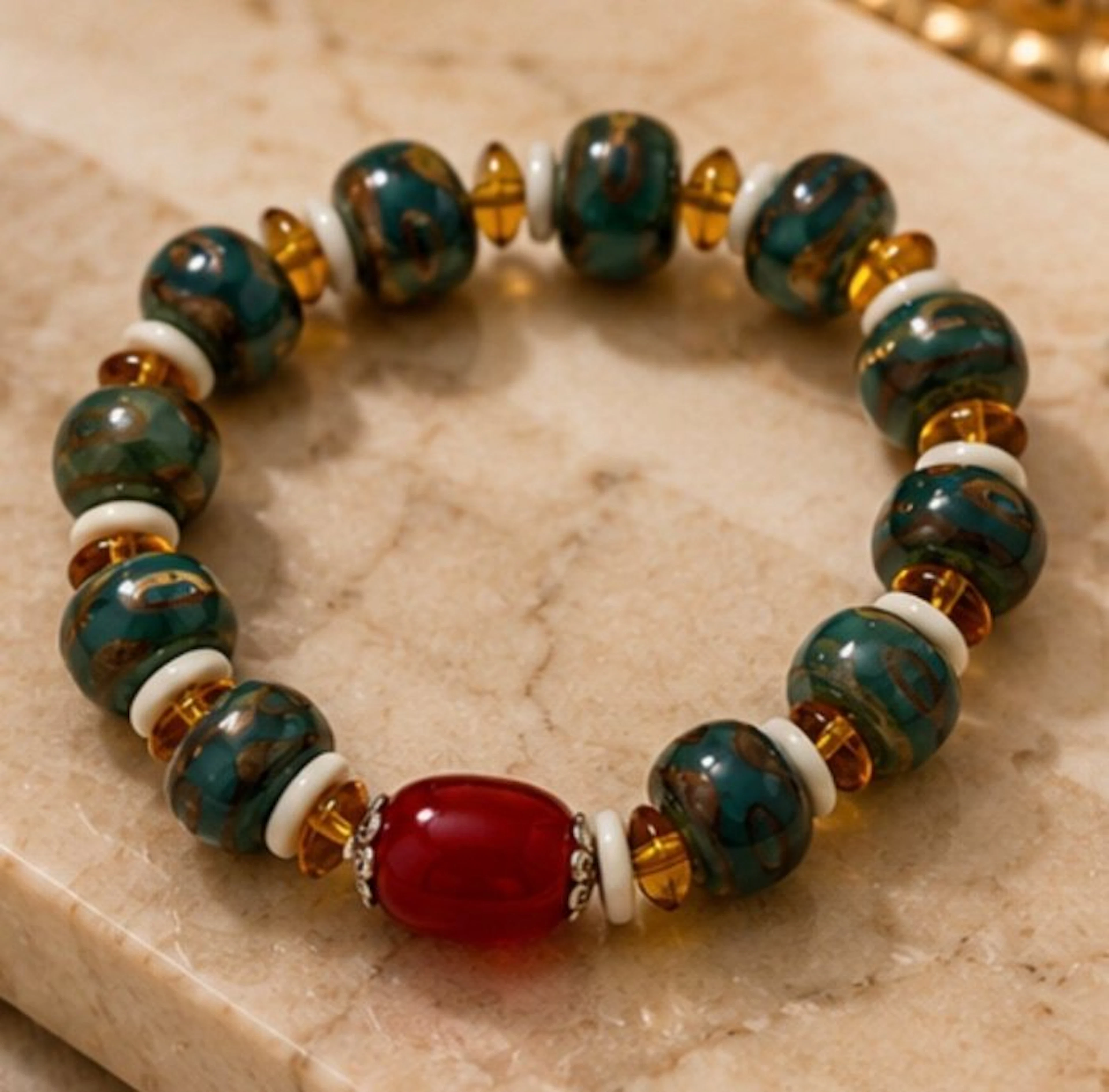 Exquisite Natural Agate & Amber Beaded Bracelet - Bracelet