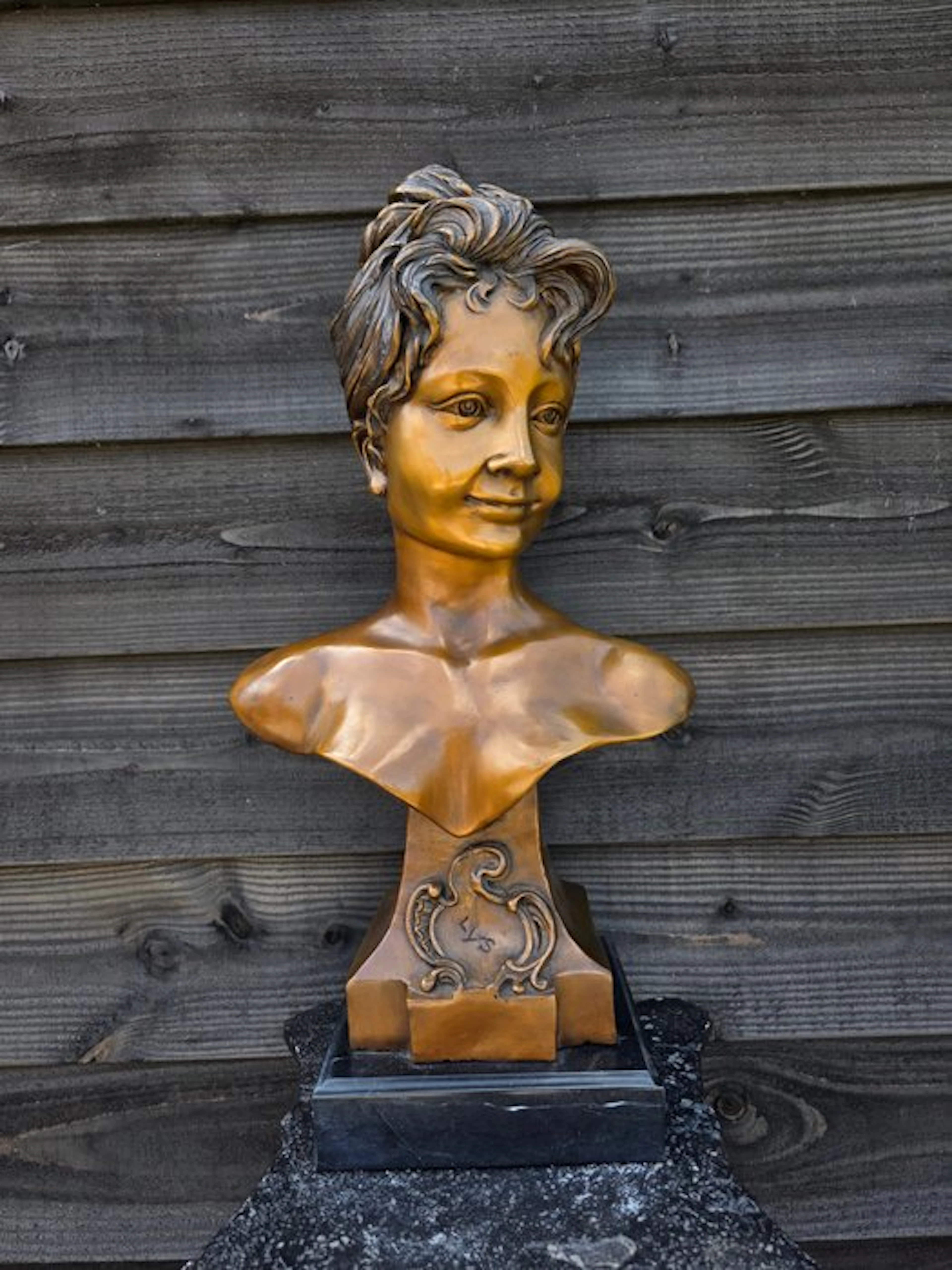 Statue, XL Lady Bust - Art Nouveau - 60 cm - Bronze, Marble