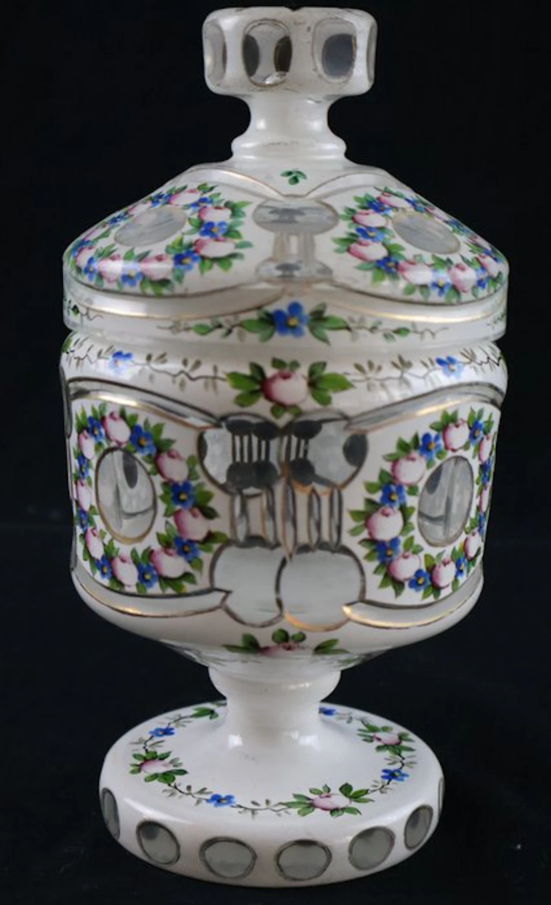Jar - Opaline glass - Overlay glass with enamel paint.