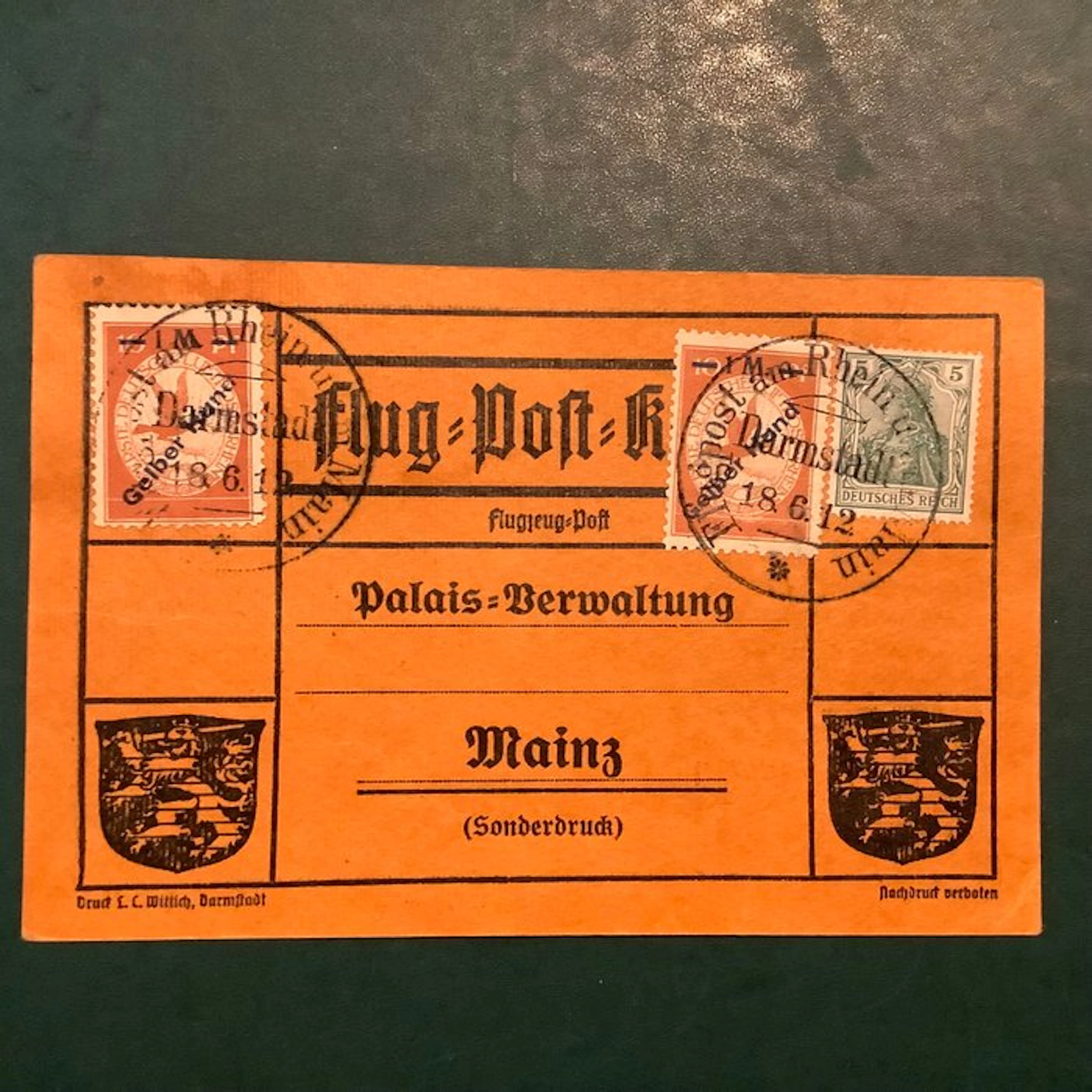 German Empire 1912 - Card with two copies of Gelber Hund - Michel IV