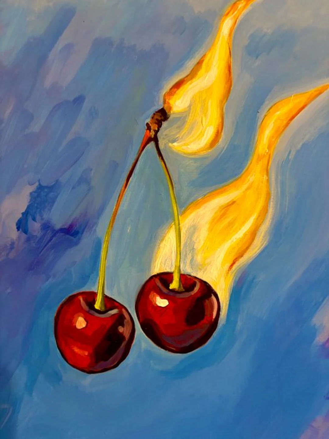 Antonio Valenzuela - Cherries in the blue sky - Acrilic on wood