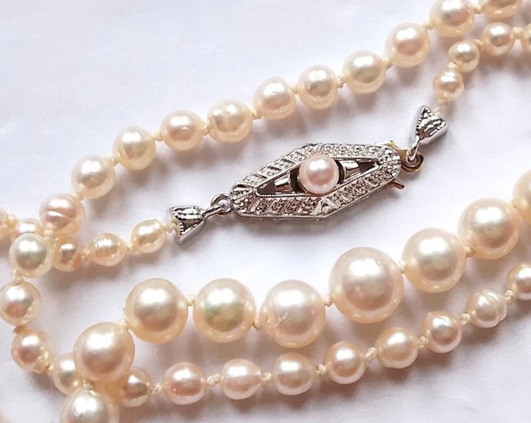 No reserve price - String of beads Akoya pearls - 8 kt...