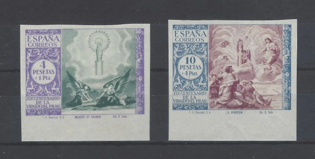 Spain 1940 - Values 4 and 10 pts Pilar without denting...
