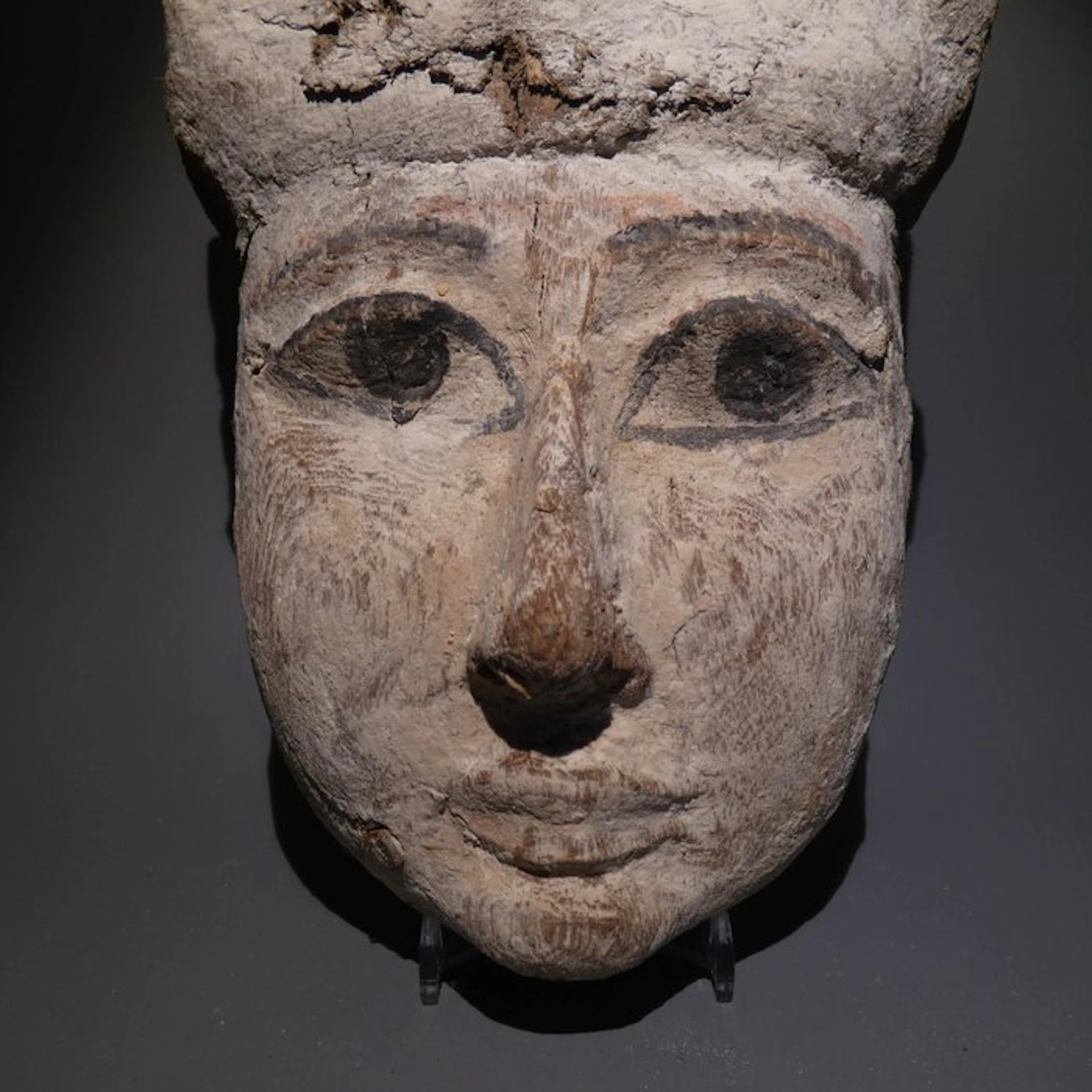 Ancient Egyptian Wood Sarcophagus mask. 18,5 H. Late Period, 664 - 332 BC