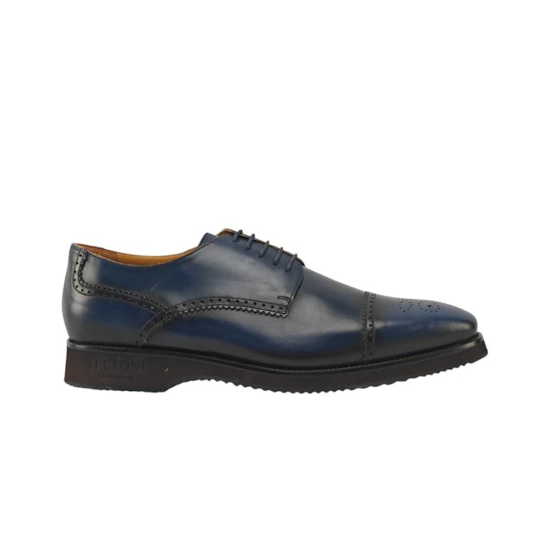 TESTONI - 8 UK - 42 IT - "Bolgheri" Derby Shoes Blue...