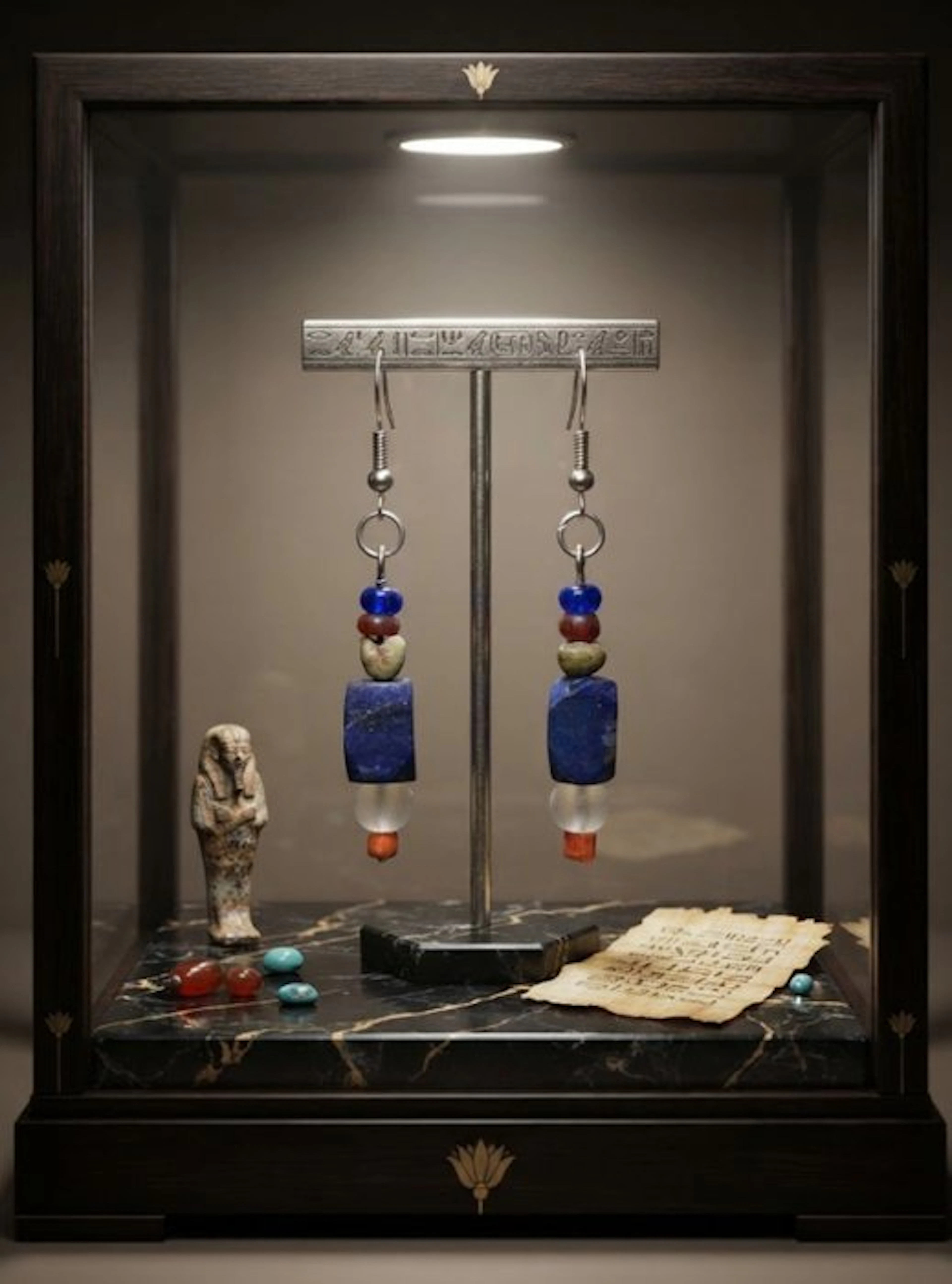 Ancient Egypt, Late Period Lapis and glass Earrings (No reserve price)