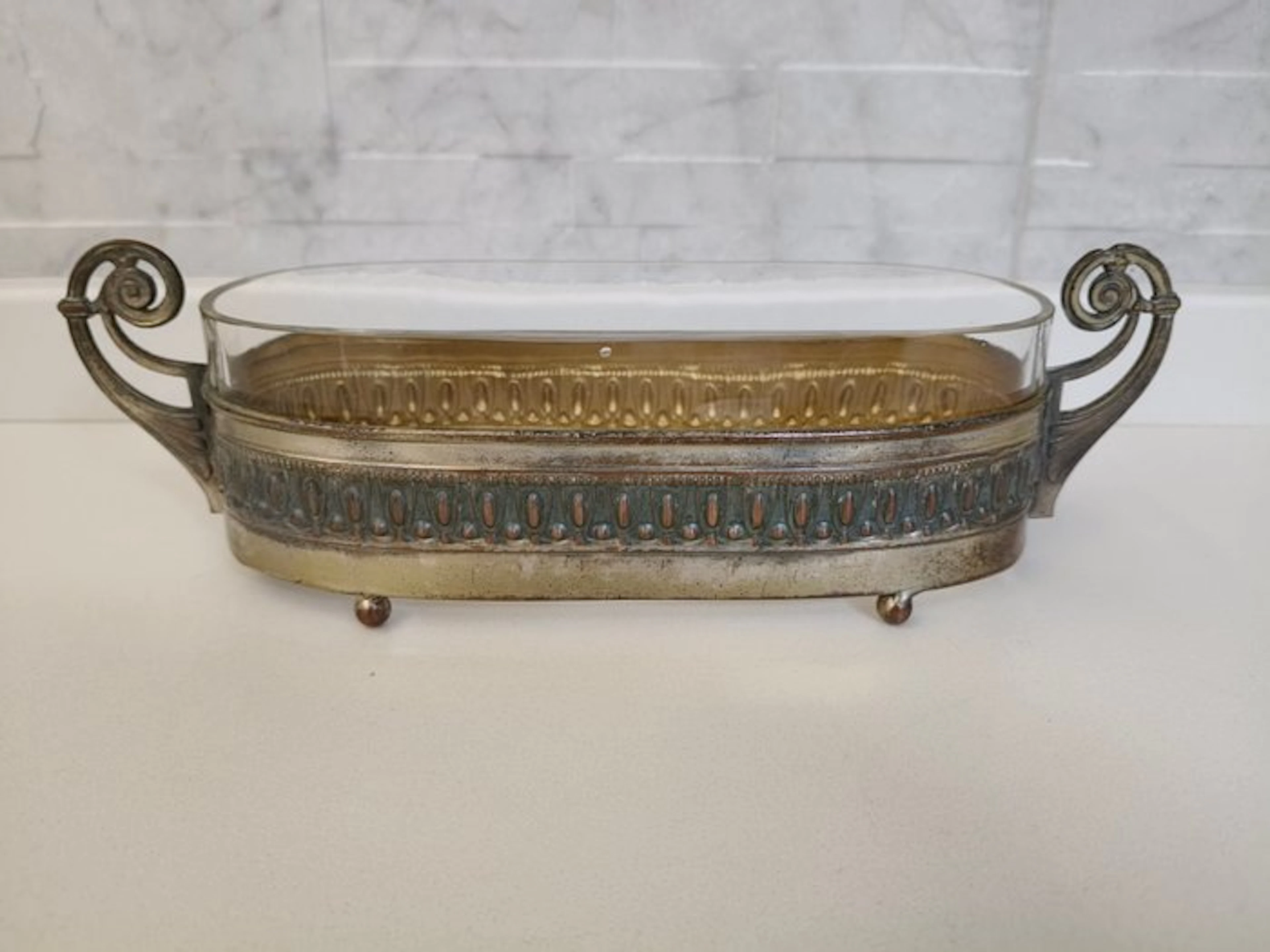 Jardinière - Glass, Brass - Jardinierie centerpiece